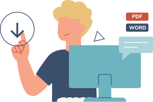 Dessin Dun Homme Souriant Assis Devant Un Ordinateur Et Sélectionnant Du Doigt Licône Télécharger